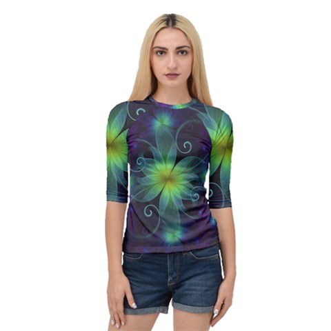 Blue And Green Fractal Flower Of A Stargazer Lily Quarter Sleeve Tee by jayaprime