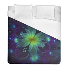 Blue And Green Fractal Flower Of A Stargazer Lily Duvet Cover (full/ Double Size) by jayaprime