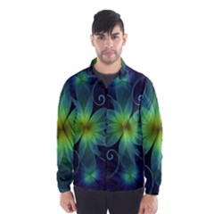 Blue And Green Fractal Flower Of A Stargazer Lily Wind Breaker (men) by jayaprime