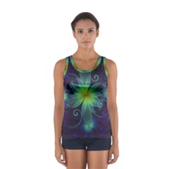 Blue And Green Fractal Flower Of A Stargazer Lily Sport Tank Top  by jayaprime