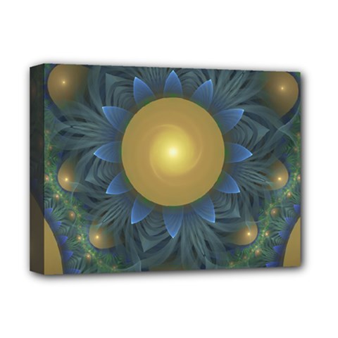 Beautiful Orange & Blue Fractal Sunflower Of Egypt Deluxe Canvas 16  X 12   by jayaprime