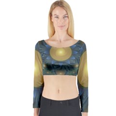 Beautiful Orange & Blue Fractal Sunflower Of Egypt Long Sleeve Crop Top by jayaprime