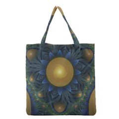 Beautiful Orange & Blue Fractal Sunflower Of Egypt Grocery Tote Bag by jayaprime