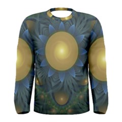 Beautiful Orange & Blue Fractal Sunflower Of Egypt Men s Long Sleeve Tee by jayaprime