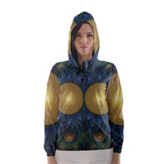 Beautiful Orange & Blue Fractal Sunflower Of Egypt Hooded Wind Breaker (women)