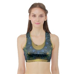 Beautiful Orange & Blue Fractal Sunflower Of Egypt Sports Bra With Border by jayaprime