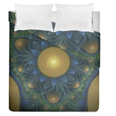 Beautiful Orange & Blue Fractal Sunflower Of Egypt Duvet Cover Double Side (queen Size) by jayaprime