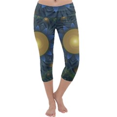 Beautiful Orange & Blue Fractal Sunflower Of Egypt Capri Yoga Leggings by jayaprime