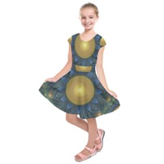 Beautiful Orange & Blue Fractal Sunflower Of Egypt Kids  Short Sleeve Dress by jayaprime