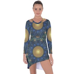 Beautiful Orange & Blue Fractal Sunflower Of Egypt Asymmetric Cut-out Shift Dress by jayaprime