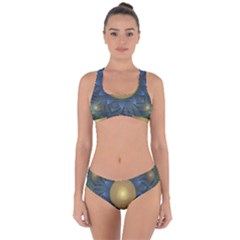 Beautiful Orange & Blue Fractal Sunflower Of Egypt Criss Cross Bikini Set by jayaprime