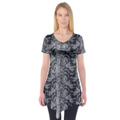 Black Floral Lace Pattern Short Sleeve Tunic 