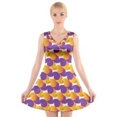 Purple And Yellow Abstract Pattern V-neck Sleeveless Skater Dress