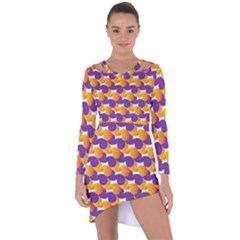 Purple And Yellow Abstract Pattern Asymmetric Cut-out Shift Dress