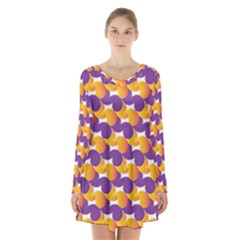 Purple And Yellow Abstract Pattern Long Sleeve Velvet V-neck Dress by paulaoliveiradesign