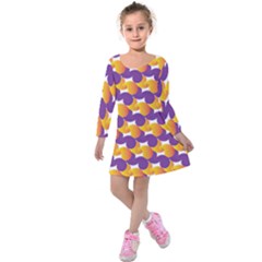 Purple And Yellow Abstract Pattern Kids  Long Sleeve Velvet Dress