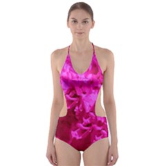 Hot Pink Floral Pattern Cut-out One Piece Swimsuit by paulaoliveiradesign