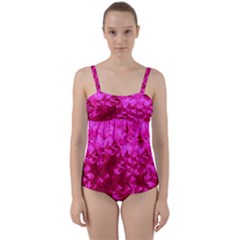 Hot Pink Floral Pattern Twist Front Tankini Set by paulaoliveiradesign