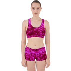 Hot Pink Floral Pattern Work It Out Sports Bra Set by paulaoliveiradesign