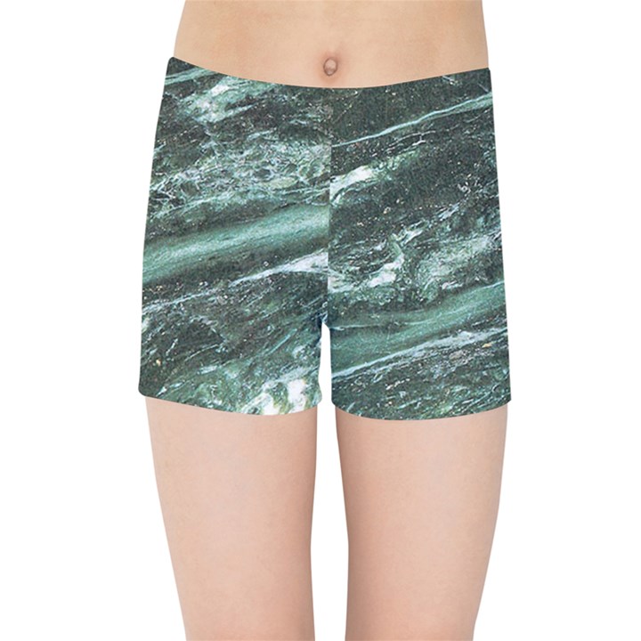 Green Marble Stone Texture Emerald  Kids Sports Shorts