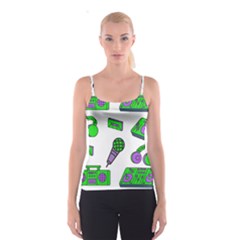 Green Music Pattern Spaghetti Strap Top by TheLimeGreenFlamingo