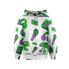 Green Music Pattern Kids  Zipper Hoodie by TheLimeGreenFlamingo