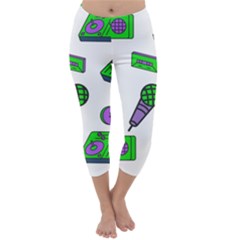 Green Music Pattern Capri Winter Leggings  by TheLimeGreenFlamingo