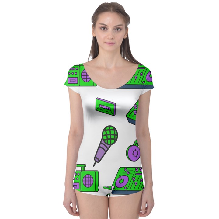 Green Music Pattern Boyleg Leotard 