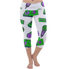 Green Music Pattern Capri Yoga Leggings by TheLimeGreenFlamingo