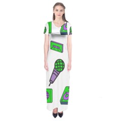 Green Music Pattern Short Sleeve Maxi Dress by TheLimeGreenFlamingo