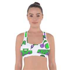 Green Music Pattern Cross Back Sports Bra by TheLimeGreenFlamingo