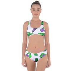 Green Music Pattern Criss Cross Bikini Set