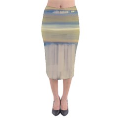 Denim-blue And Buttercream Velvet Midi Pencil Skirt by digitaldivadesigns