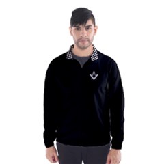 White Square & Compass With Chequered Collar On Black Wind Breaker (men) by mdnp