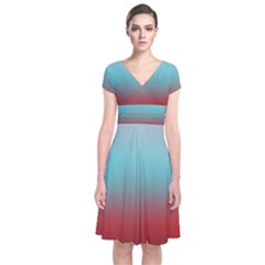 Frosted Blue And Red Short Sleeve Front Wrap Dress by digitaldivadesigns