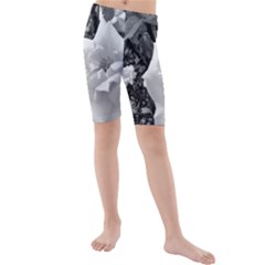 White Rose Black Back Ground Greenery ! Kids  Mid Length Swim Shorts by CreatedByMeVictoriaB