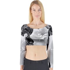 White Rose Black Back Ground Greenery ! Long Sleeve Crop Top by CreatedByMeVictoriaB