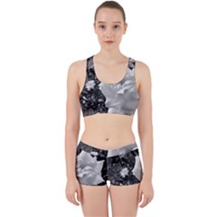 White Rose Black Back Ground Greenery ! Work It Out Sports Bra Set by CreatedByMeVictoriaB