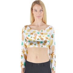 Seamless Summer Fruits Pattern Long Sleeve Crop Top by TastefulDesigns