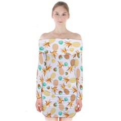 Seamless Summer Fruits Pattern Long Sleeve Off Shoulder Dress by TastefulDesigns