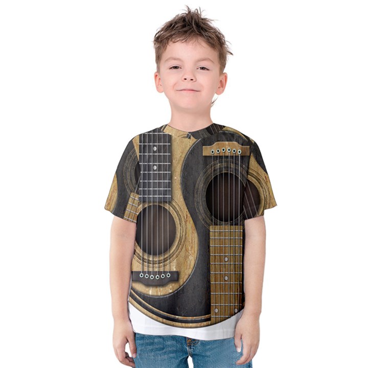 Old And Worn Acoustic Guitars Yin Yang Kids  Cotton Tee