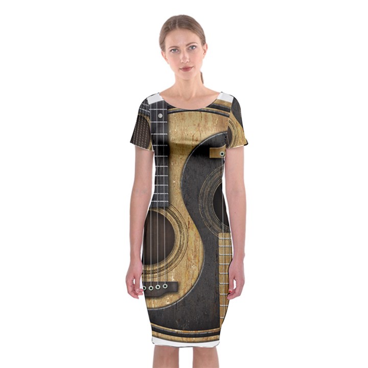 Old And Worn Acoustic Guitars Yin Yang Classic Short Sleeve Midi Dress