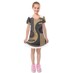 Old And Worn Acoustic Guitars Yin Yang Kids  Short Sleeve Velvet Dress by JeffBartels