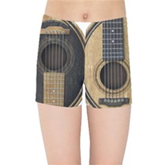 Old And Worn Acoustic Guitars Yin Yang Kids Sports Shorts by JeffBartels