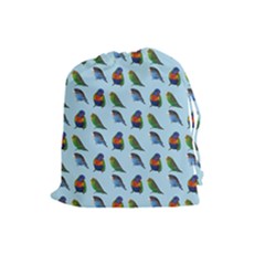 Blue Birds Parrot Pattern Drawstring Pouches (large)  by paulaoliveiradesign