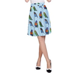 Blue Birds Parrot Pattern A-line Skirt by paulaoliveiradesign