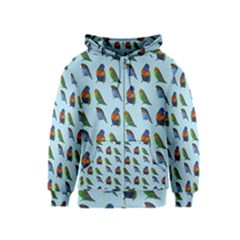 Blue Birds Parrot Pattern Kids  Zipper Hoodie by paulaoliveiradesign