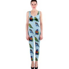 Blue Birds Parrot Pattern Onepiece Catsuit by paulaoliveiradesign