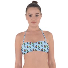 Blue Birds Parrot Pattern Halter Bandeau Bikini Top by paulaoliveiradesign