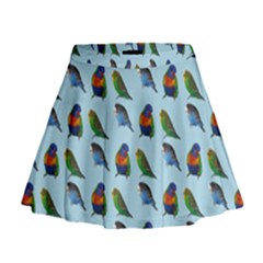 Blue Birds Parrot Pattern Mini Flare Skirt by paulaoliveiradesign